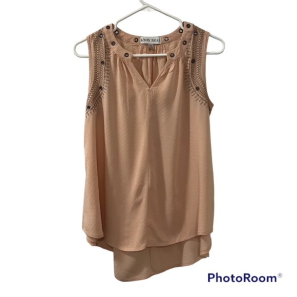 Knox Rose Womens Peach Embroidered Trim Hi Low Rayon Sleeveless Blouse Size XS - Picture 1 of 9